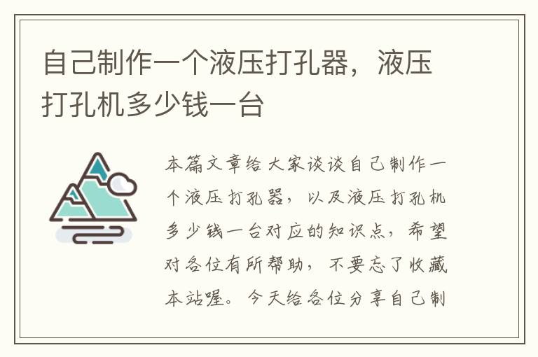 自己制作一个液压打孔器,液压打孔机多少钱一台