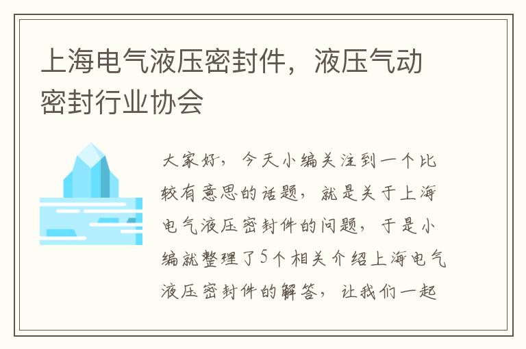 上海电气液压密封件,液压气动密封行业协会