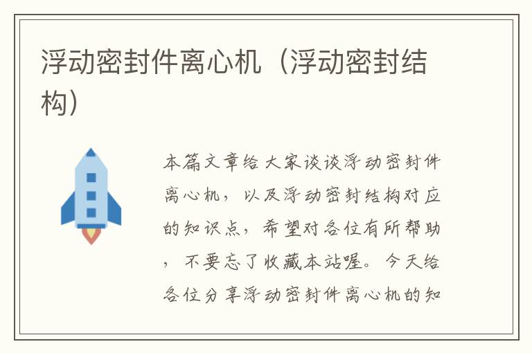 浮动密封件离心机（浮动密封结构）