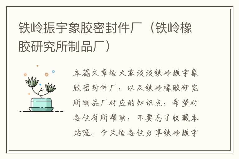 铁岭振宇象胶密封件厂(铁岭橡胶研究所制品厂)