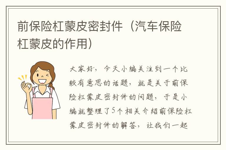 前保险杠蒙皮密封件(汽车保险杠蒙皮的作用)