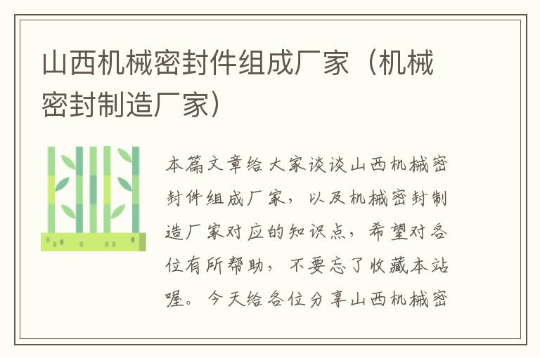 山西机械密封件组成厂家(机械密封制造厂家)