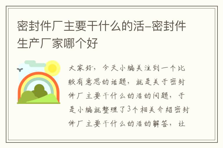 密封件厂主要干什么的活-密封件生产厂家哪个好