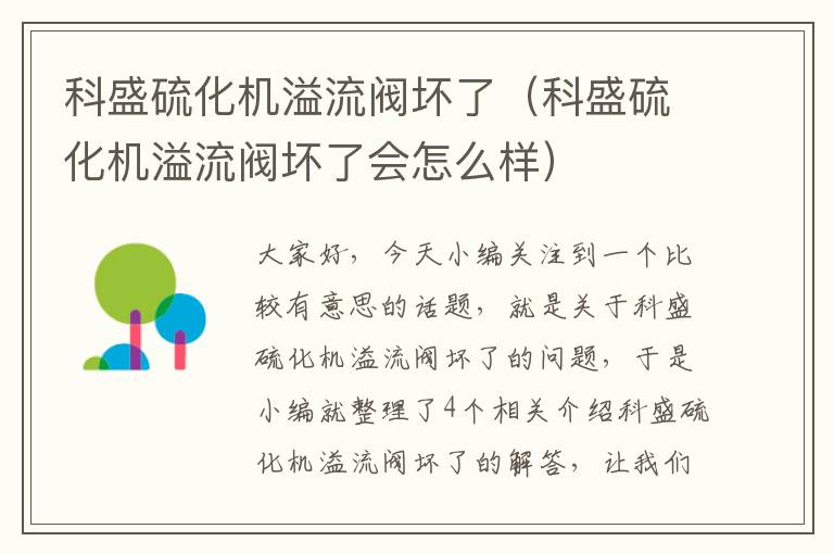 科盛硫化机溢流阀坏了(科盛硫化机溢流阀坏了会怎么样)