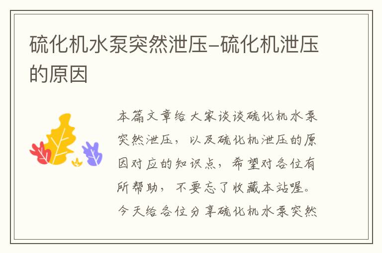 硫化机水泵突然泄压-硫化机泄压的原因