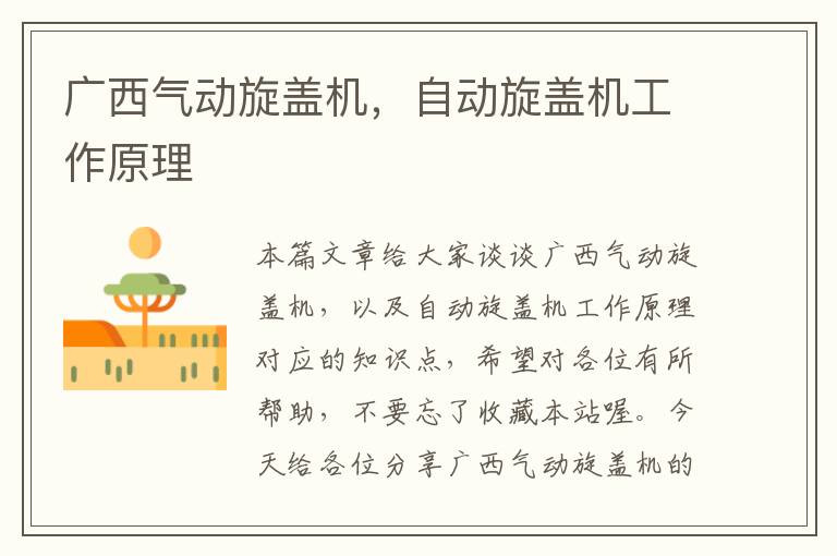 广西气动旋盖机,自动旋盖机工作原理