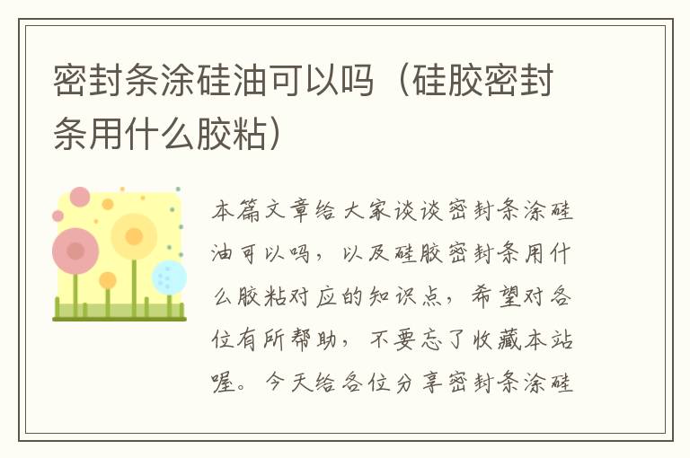 密封条涂硅油可以吗(硅胶密封条用什么胶粘)