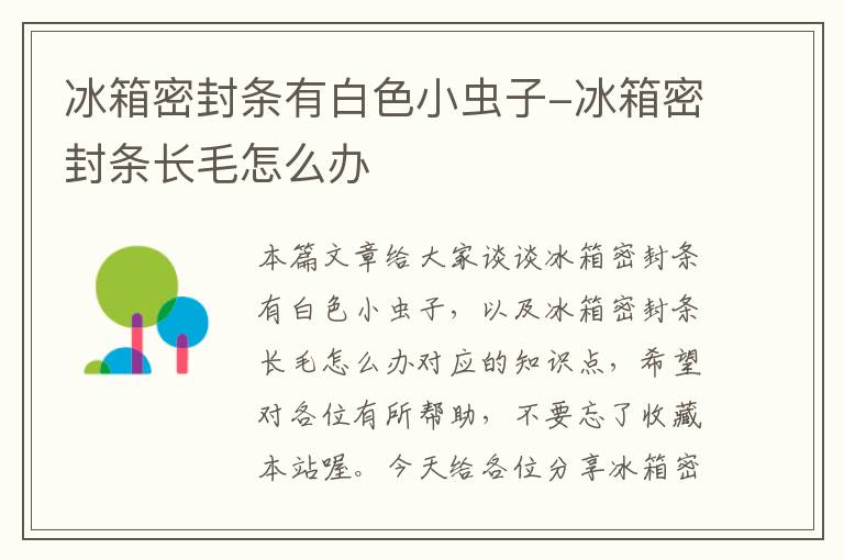 冰箱密封条有白色小虫子-冰箱密封条长毛怎么办