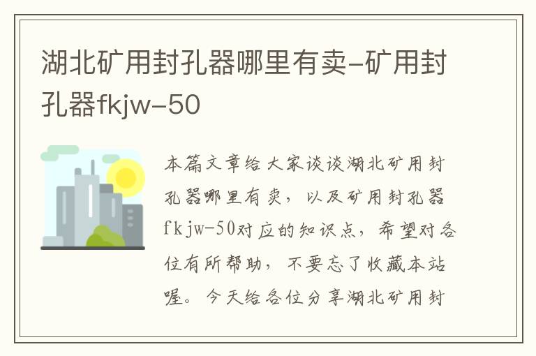 湖北矿用封孔器哪里有卖-矿用封孔器fkjw-50