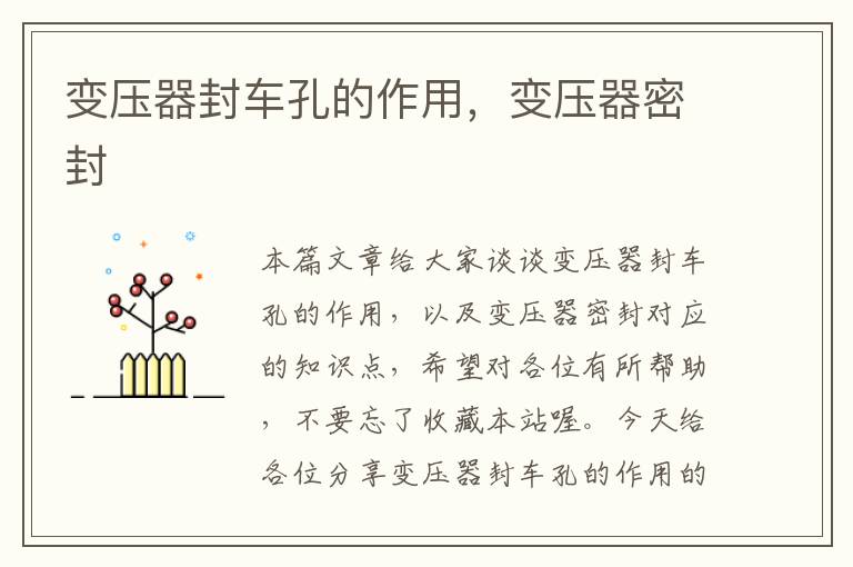 变压器封车孔的作用,变压器密封