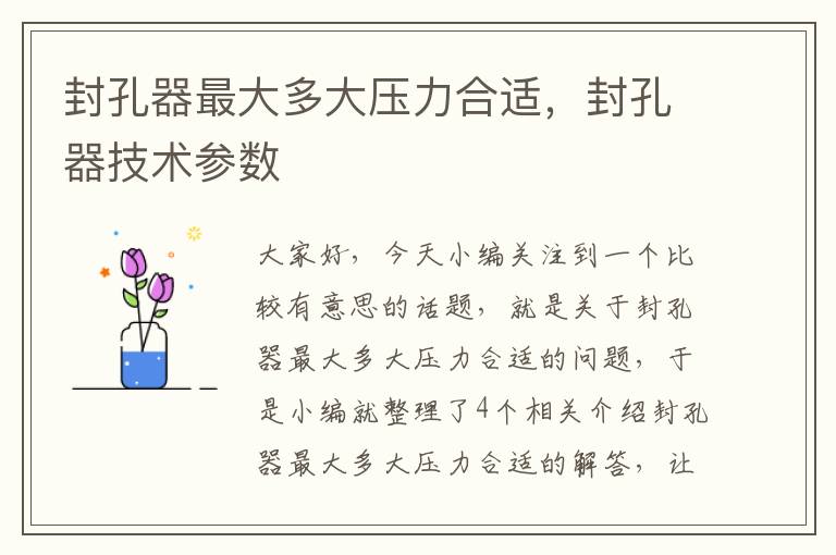 封孔器最大多大压力合适,封孔器技术参数