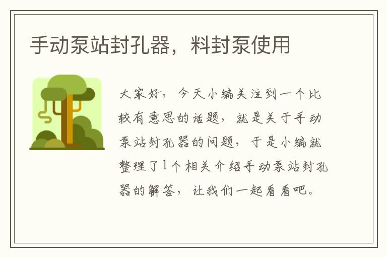 手动泵站封孔器,料封泵使用