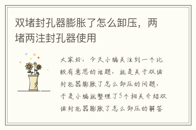 双堵封孔器膨胀了怎么卸压，两堵两注封孔器使用