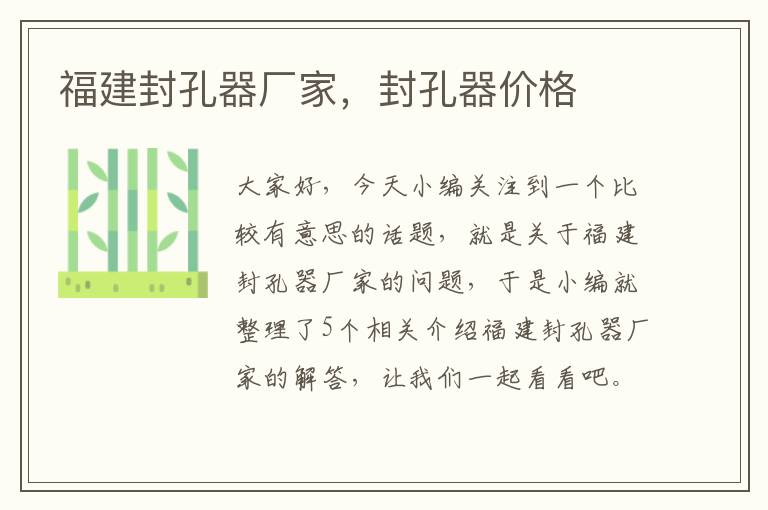 福建封孔器厂家,封孔器价格